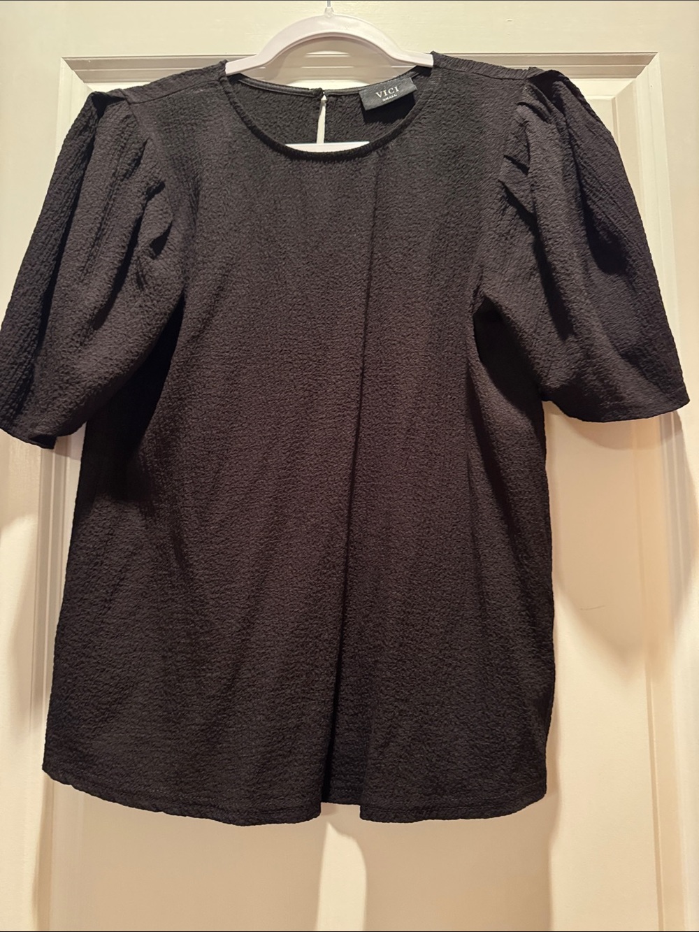 VICI Black Textured Puff Sleeve Top